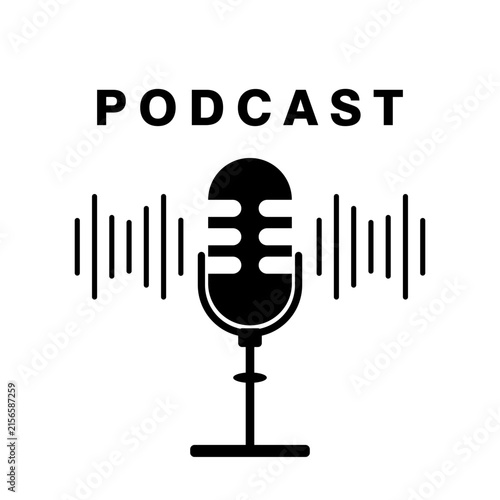 Podcast logo icon with microphone and sound waves