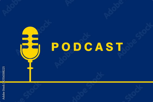 Podcast banner template with microphone and text