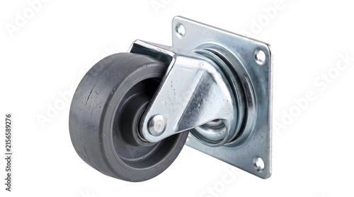 Swivel plate caster wheel with gray rubber tire for moving furniture and equipment.