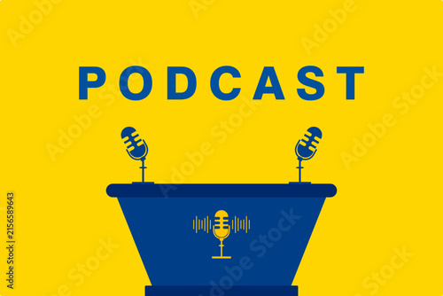 Podcast studio podium illustration with microphone