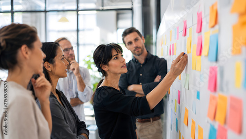 Office Team Brainstorming With Colorful Sticky Notes
