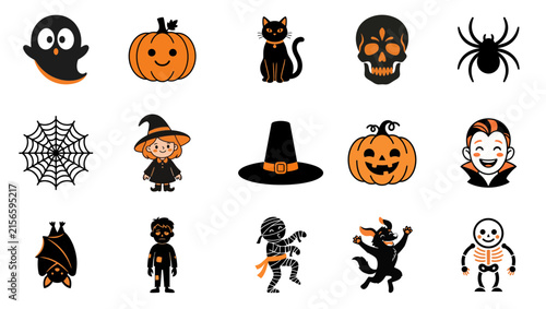 A delightful collection of classic halloween icons and characters perfect for spooky season celebrations and festive designs
