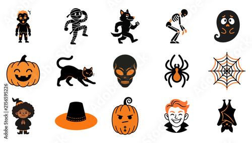 A spooky collection of classic halloween icons ghosts goblins werewolves and more for a frightfully fun celebration