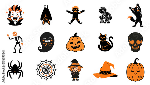 A delightful collection of iconic halloween imagery featuring spooky characters and symbols perfect for festive celebrations and creative designs