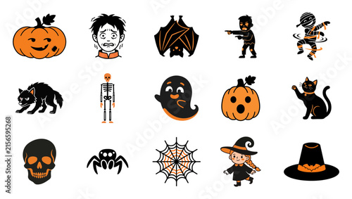 A delightful collection of spooky and charming halloween icons perfect for seasonal designs and festive celebrations evoking a playful spirit