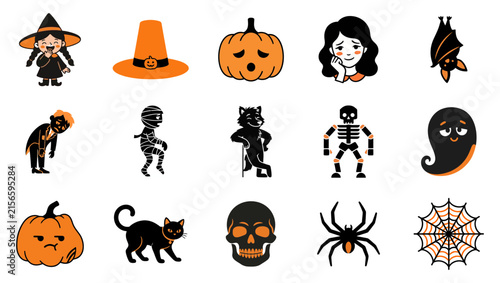 A delightful collection of spooky and charming halloween icons perfect for festive designs and seasonal celebrations capturing the spirit of october 31st