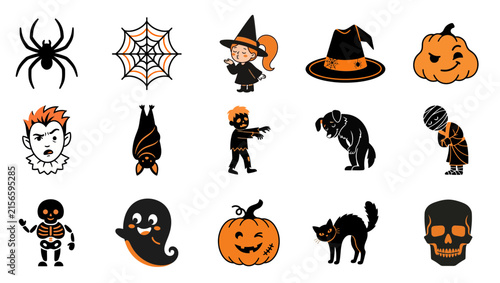 A delightful collection of iconic halloween imagery featuring spooky creatures and festive decorations for a thrilling october celebration
