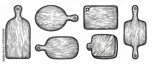 Collection of Hand-Drawn Wooden Cutting Boards Isolated