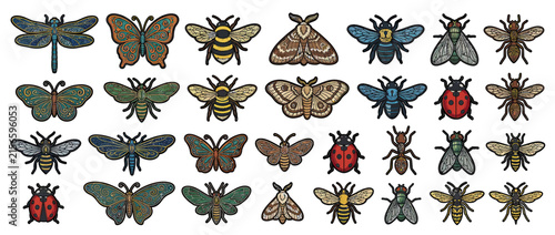 Collection of diverse insects in a stylized, decorative pattern