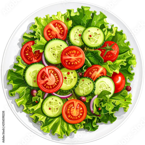 Fresh Vegetable Salad with Tomatoes Cucumbers Lettuce and Mozzarella Cheese Isolated on White Background Healthy Vegetarian Meal Closeup