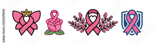 Breast Cancer Awareness Ribbon Vector Icon Set – Pink Ribbon, Hope, Strength & Support Symbols