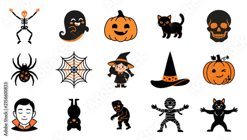 A vibrant collection of classic halloween imagery including ghosts pumpkins witches and spooky creatures perfect for festive designs and celebrations