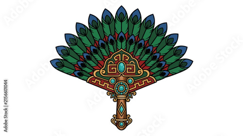 Ornate Peacock Feather Fan Illustration