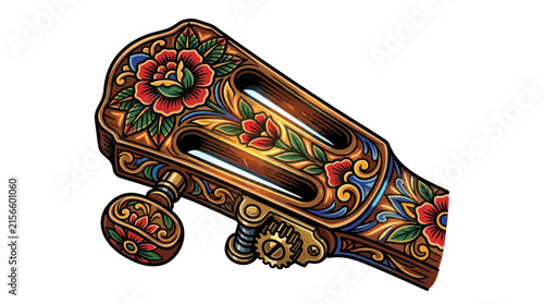 Ornate Guitar Headstock with Floral Engravings