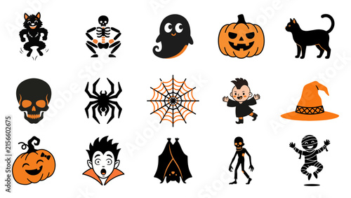A spooky collection of halloween icons ghosts goblins pumpkins and creatures of the night for festive celebrations
