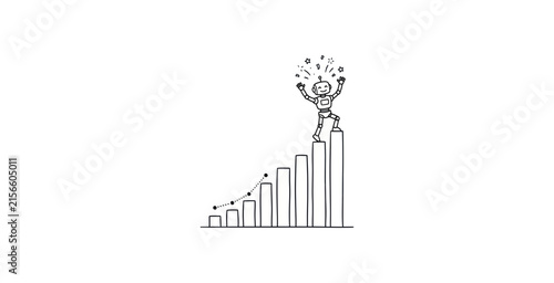 Happy Robot Success Bar Chart Vector Illustration