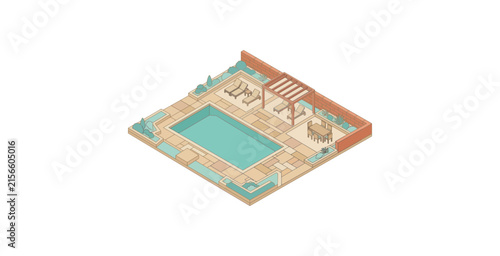 Isometric Swimming Pool Patio Vector Illustration