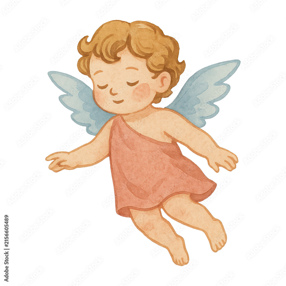 Fototapeta premium PNG Cute cherub with blue wings.