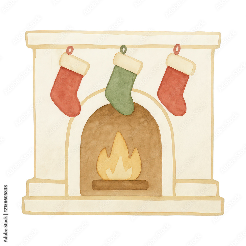 Fototapeta premium PNG Cozy fireplace with hanging stockings.
