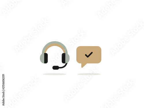 Customer support headset and chat checkmark vector icon set for helpdesk and customer care.