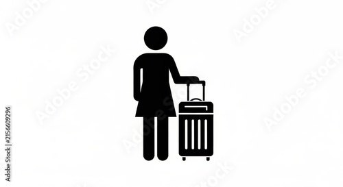 Black Silhouette Icon of a Woman Traveler with Suitcase Isolated on White Background for Travel and Tourism Concepts