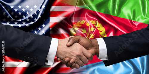 Handshake between the United States and Eritrea, international friendship, background with flags. Flags.