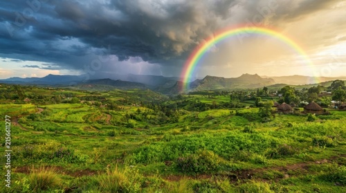 Rainbow Over Green Countryside After Spring Storm