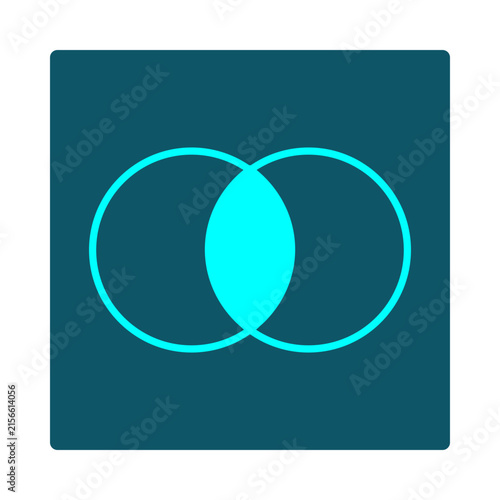 Boolean AND icon: two overlapping circle outlines with only the shared intersection filled solid, showing the logic operation for education and computer science.