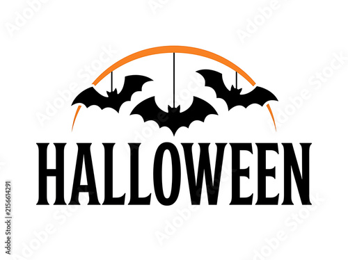 Halloween typography with bats and crescent moon illustration in black and orange