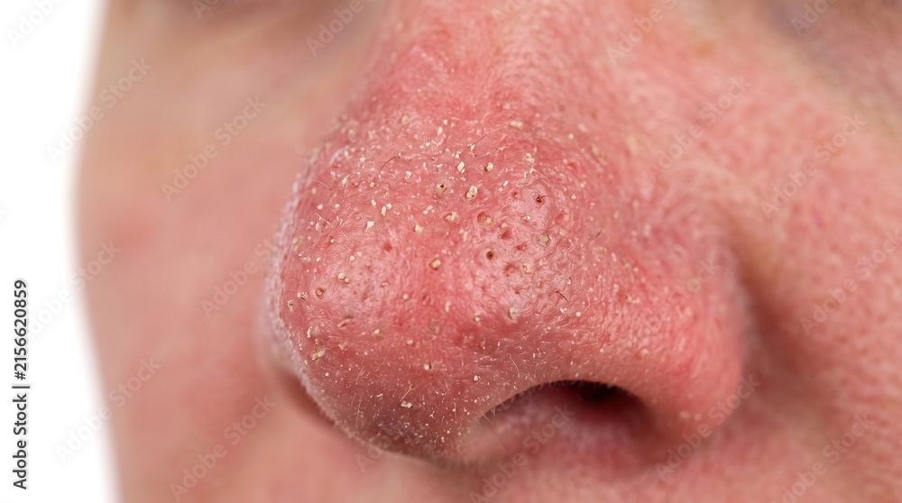 Fototapeta premium Extreme macro close up of strawberry nose with clogged pores and blackheads