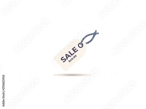Retail sale price tag vector icon with string tie for e-commerce and shopping promotions.
