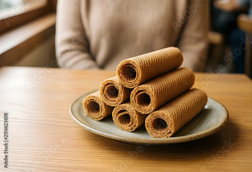 Crispy wafer rolls stacked ...