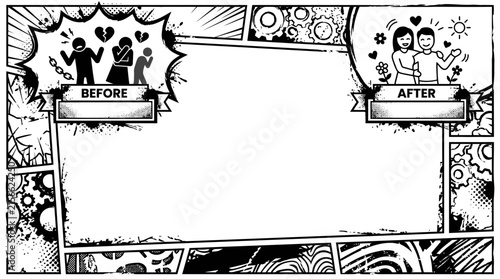 Before and After Relationship Comparison Comic Style
