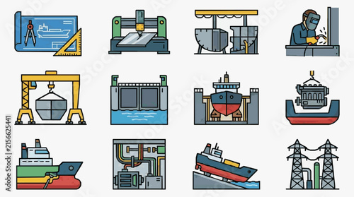 Professional Illustrated Guide to Shipbuilding and Maritime Industry Processes with Detailed Machinery and Workflow