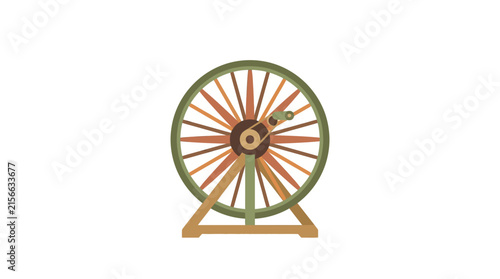 Vintage style wooden spinning wheel illustration isolated on white background