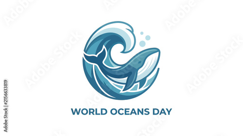 World Oceans Day Illustration with Whale and Sea Wave for Marine Conservation and Ecology Awareness