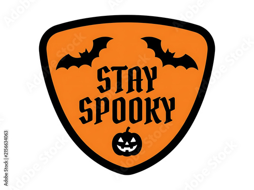 Halloween shield emblem with bats and pumpkin illustration orange and black spooky design