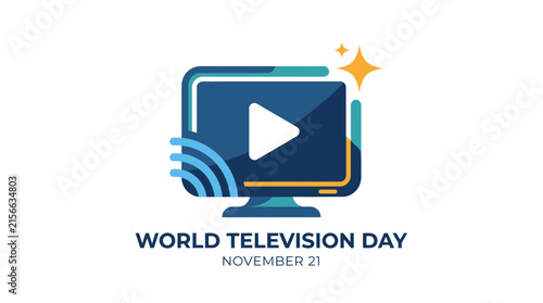 World Television Day Celebration Banner with TV Screen Icon and Signal Waves for November 21