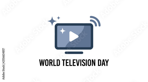 World Television Day Concept with Flat TV Icon and Signal Waves on Isolated White Background