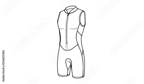 Canvas Print Shorty wetsuit warm water swimming surfing line art vector icon