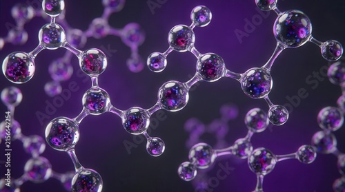 Transparent purple molecule model displayed over a purple backdrop