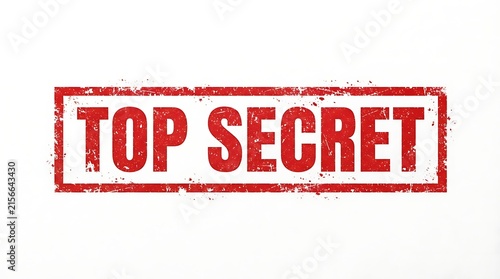 Red top secret rubber stamp impression on a plain white background for classified documents