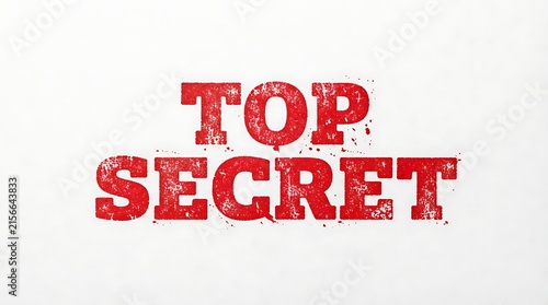 Distressed red top secret stamp mark isolated on white background for sensitive information
