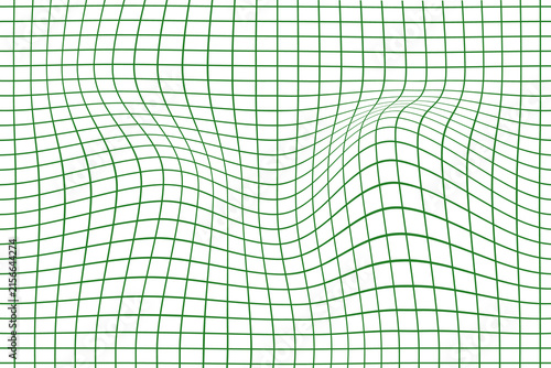 Abstract green curved grid distortion pattern isolated on transparent background.
