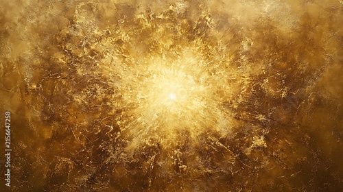 Abstract golden explosion, bright light bursts from center, textured background.