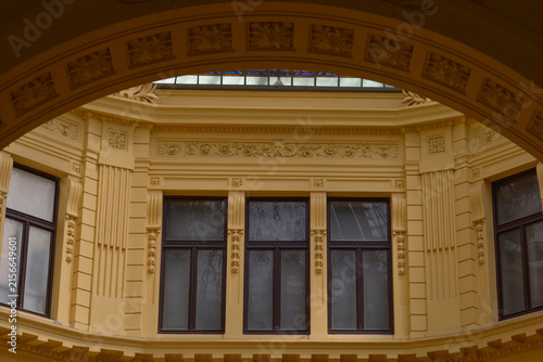 Cuadro en lienzo An elegant historicist interior facade with decorated arches and windows built in 1900 inside the Oktogon passage in Zagreb Croatia