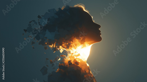 Mental Health Recovery and Inner Peace Transformation with Woman Silhouette