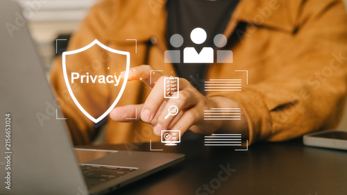 Businessman Using Touch Screen Interface for Privacy Protection and Data Security
