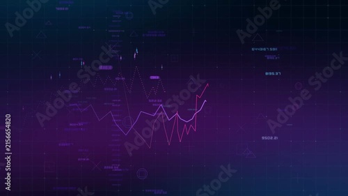 Financial stock market graph loop animation with HUD data and growing business chart background
