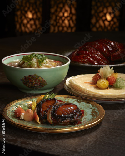 Traditional middle eastern dinner with soup and meat dishes